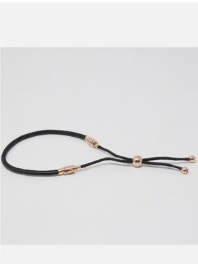 Pandora Rose Gold Accent Moments Black Leather Slider Bracelet Adjustable Pretty